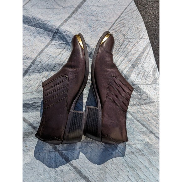Vintage Naturalizer Size 8M Brown Leather Western Ankle Booties  Gold Toe plate - Picture 6 of 10